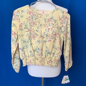 GB girls pale yellow/floral top LS NWT